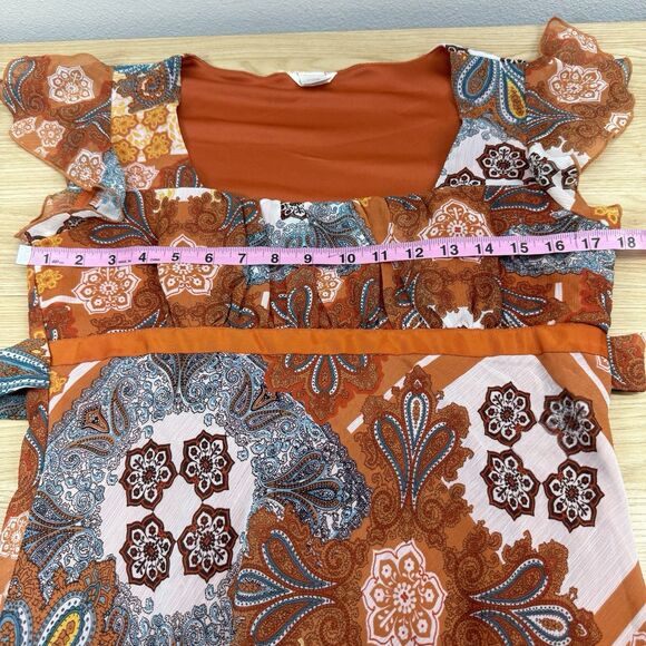 Vtg Y2k Babydoll Peasant Top Size L Orange Fairy Whimsi Paisley Flutter Festival - Picture 8 of 12